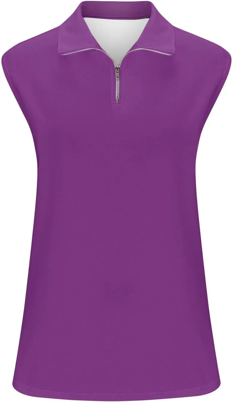 Womens Golf Shirt Tank Tops 1/4 Zip Tennis Tank Tops with Collar Outdoor Lightweight Quick Dry Workout Athletic Tops