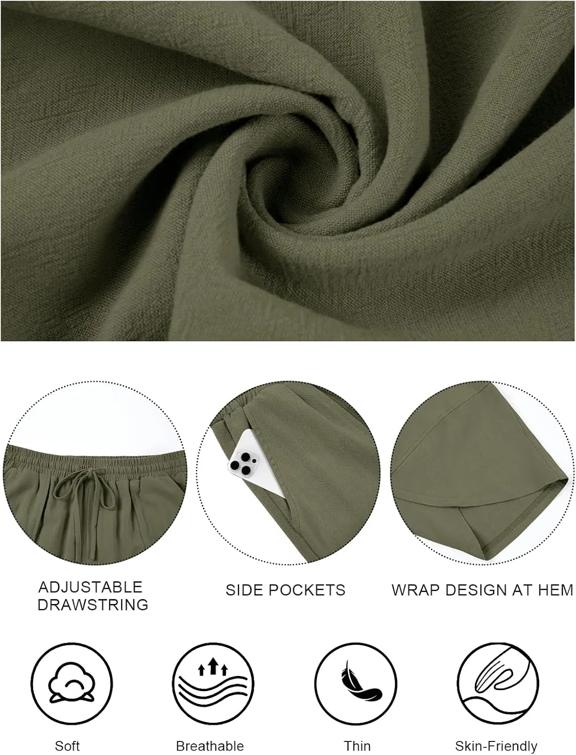 Women's Harem Cotton Linen Pants Wide Leg Barrel Baggy Sweatpants Palazzo Elastic Waist Trousers with Pockets Beach