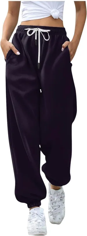Women's High Waisted Sweatpants Workout Active Joggers Pants Baggy Lounge Bottoms Drawstring Athletic Joggers