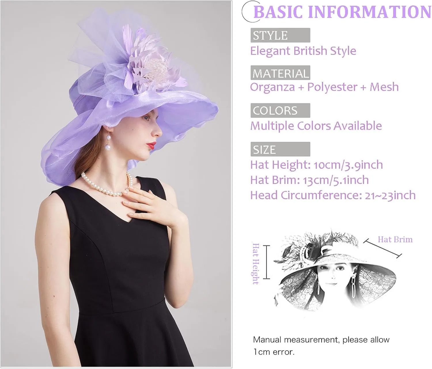 Women's Kentucky Derby Church Dress Hat Wide Brim Leaf Flower Bridal Shower Hat