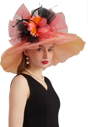 Women's Kentucky Derby Church Dress Hat Wide Brim Leaf Flower Bridal Shower Hat