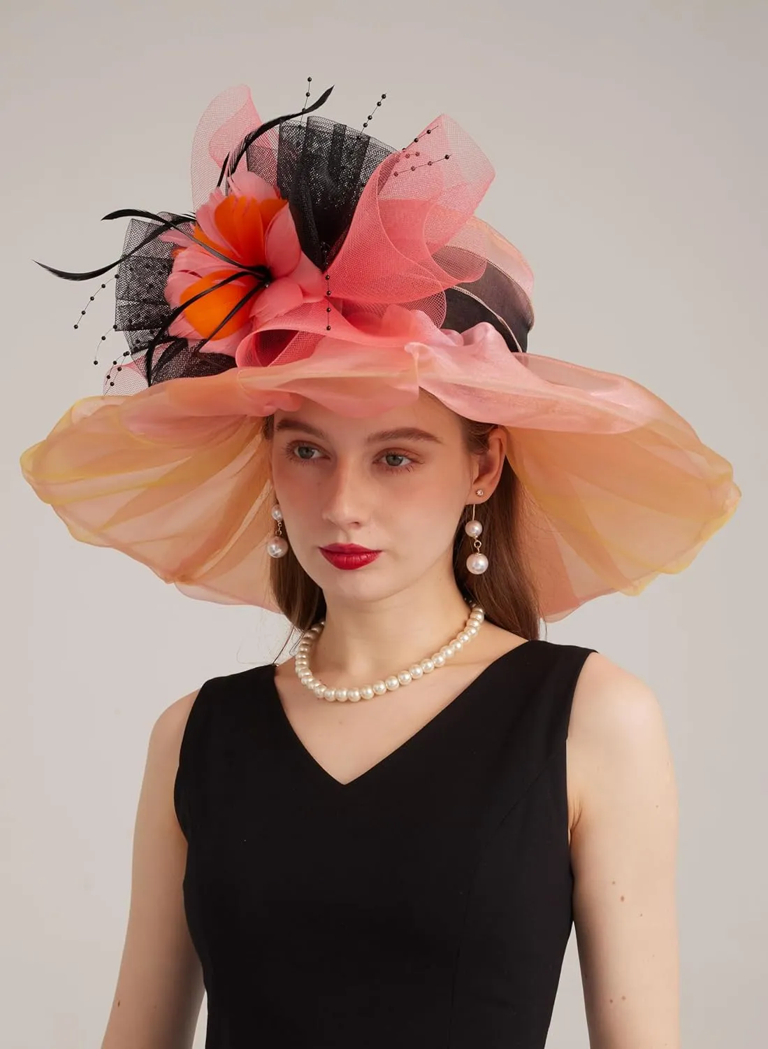 Women's Kentucky Derby Church Dress Hat Wide Brim Leaf Flower Bridal Shower Hat
