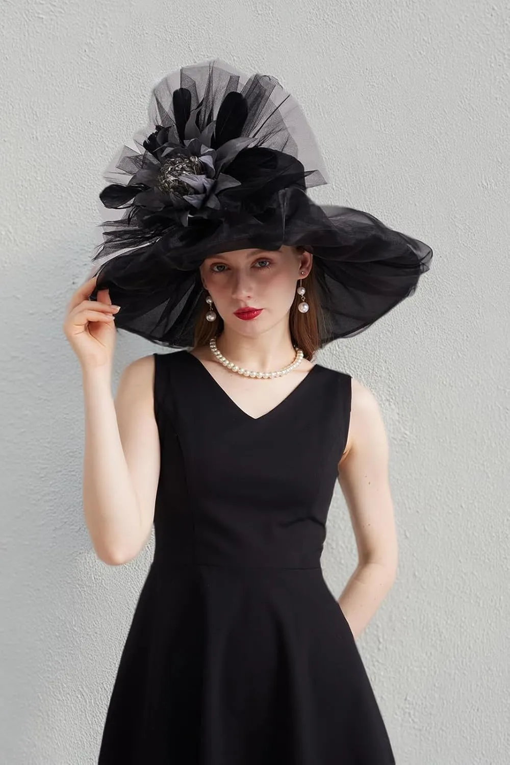 Women's Kentucky Derby Church Dress Hat Wide Brim Leaf Flower Bridal Shower Hat