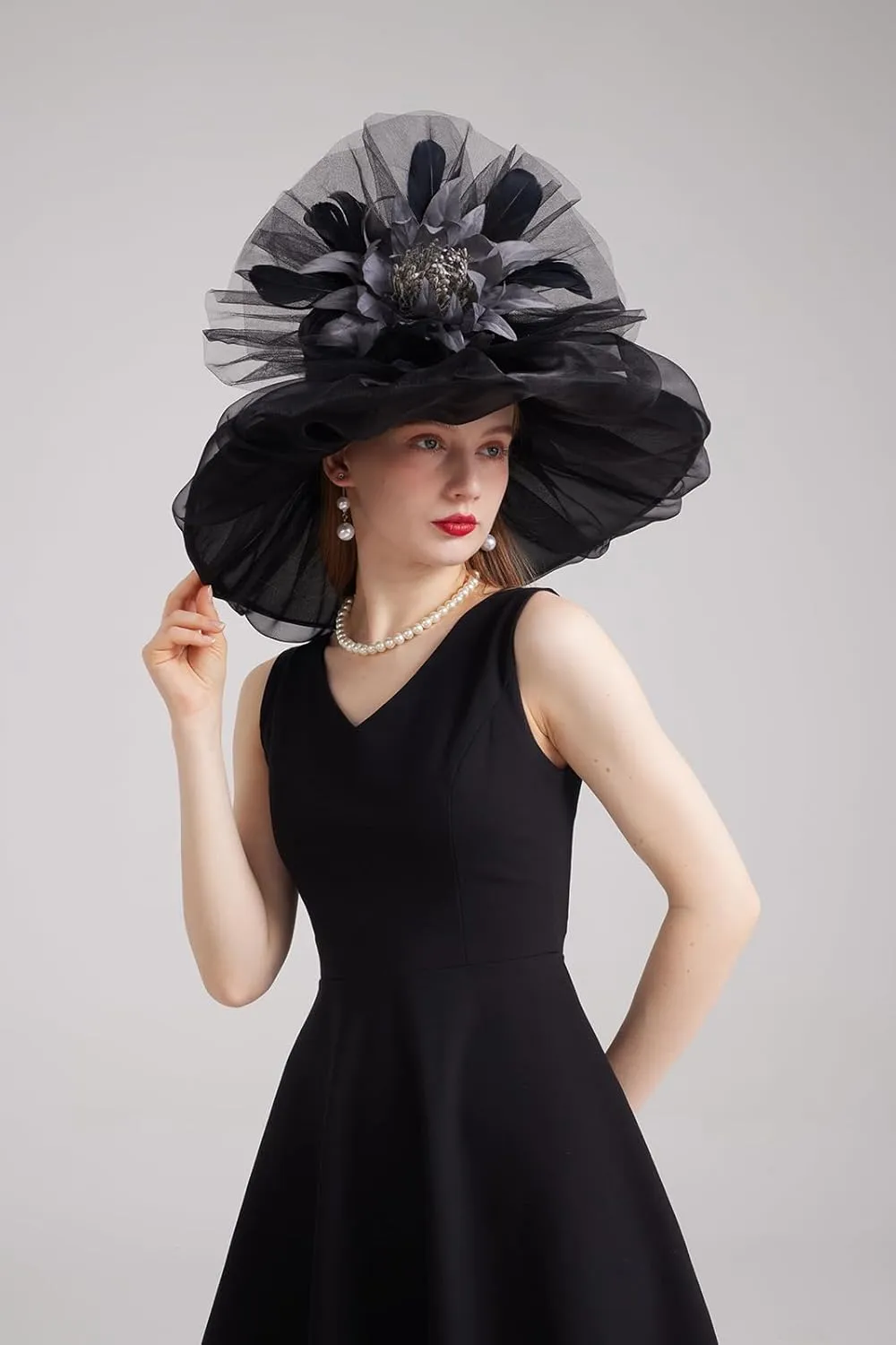 Women's Kentucky Derby Church Dress Hat Wide Brim Leaf Flower Bridal Shower Hat