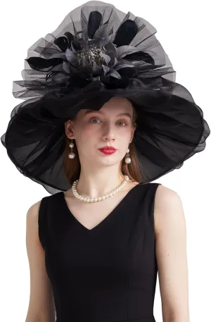 Women's Kentucky Derby Church Dress Hat Wide Brim Leaf Flower Bridal Shower Hat
