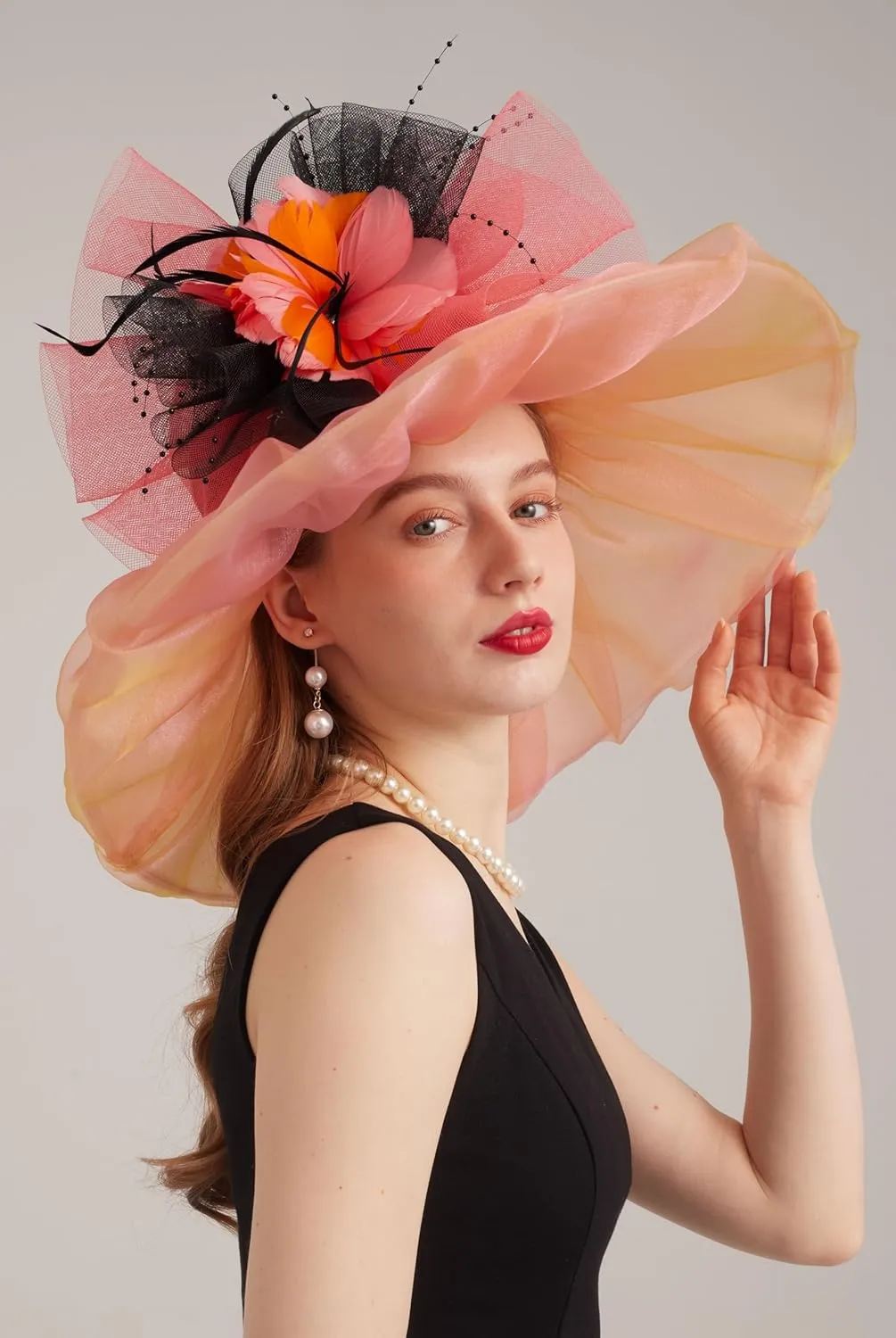 Women's Kentucky Derby Church Dress Hat Wide Brim Leaf Flower Bridal Shower Hat