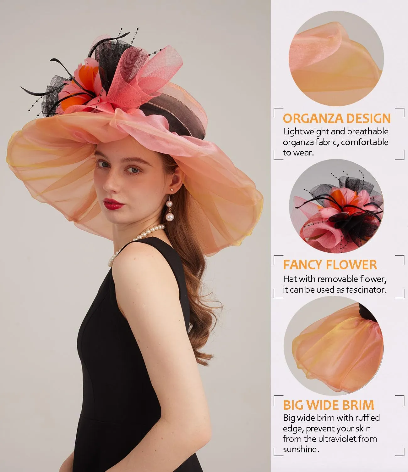 Women's Kentucky Derby Church Dress Hat Wide Brim Leaf Flower Bridal Shower Hat