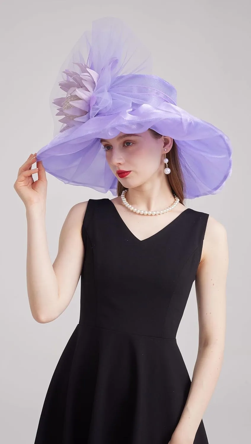 Women's Kentucky Derby Church Dress Hat Wide Brim Leaf Flower Bridal Shower Hat