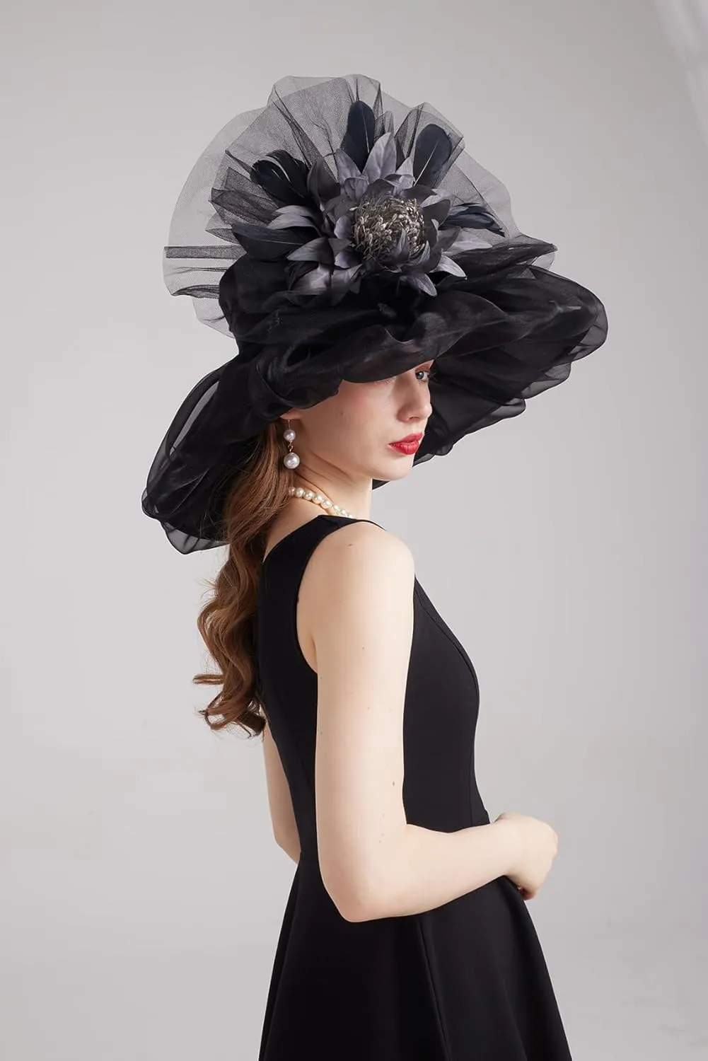 Women's Kentucky Derby Church Dress Hat Wide Brim Leaf Flower Bridal Shower Hat