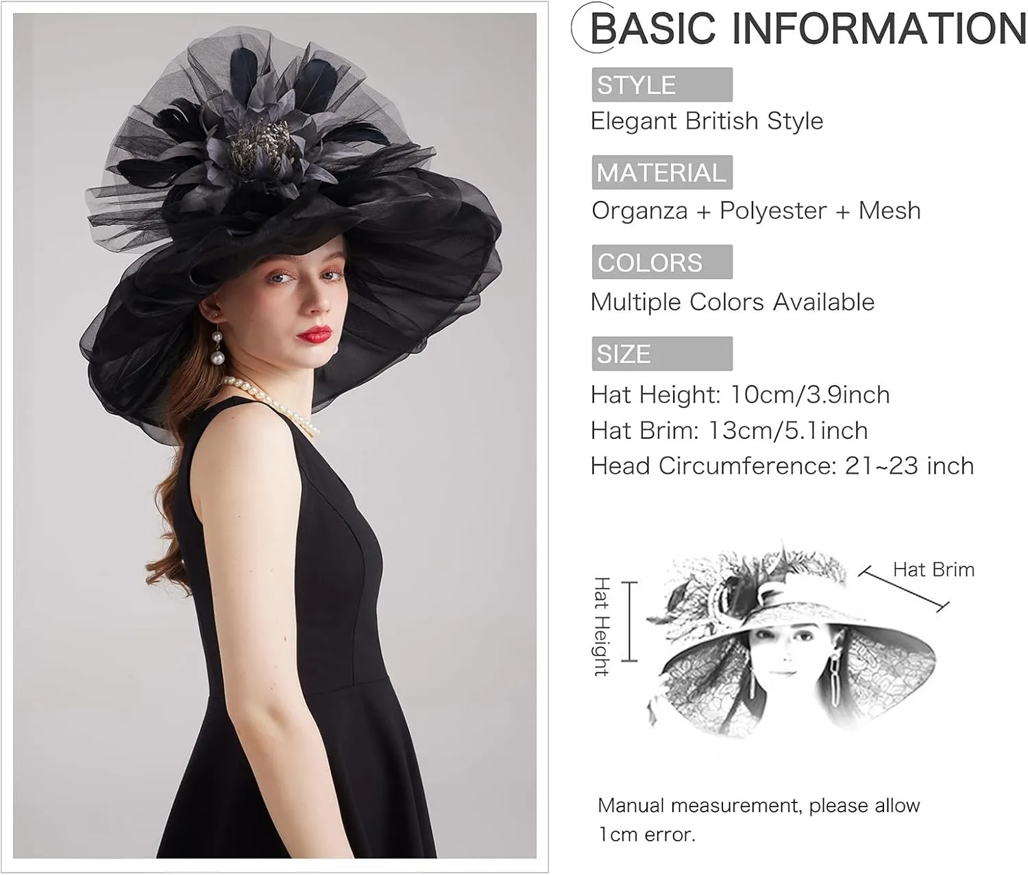 Women's Kentucky Derby Church Dress Hat Wide Brim Leaf Flower Bridal Shower Hat
