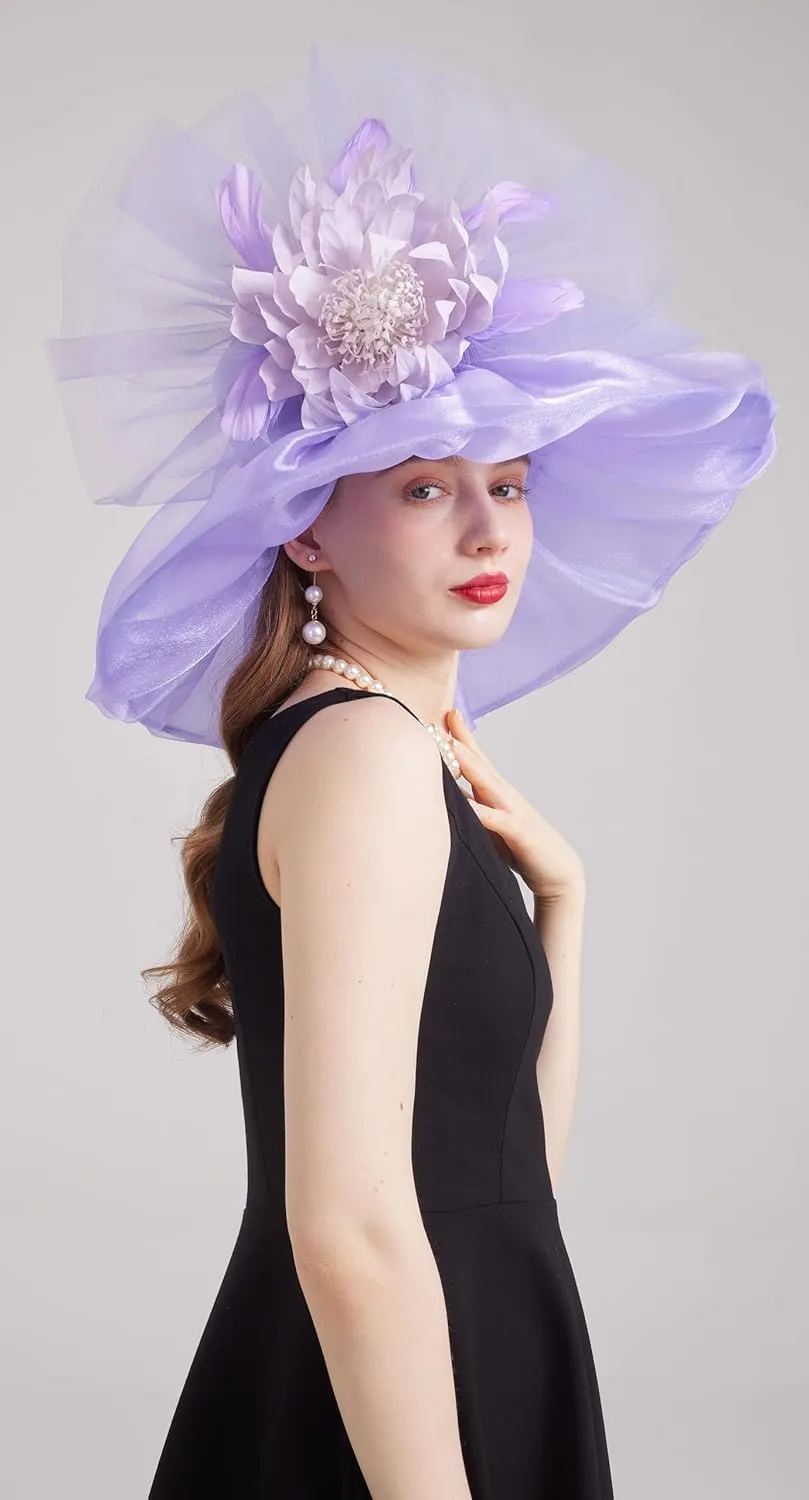 Women's Kentucky Derby Church Dress Hat Wide Brim Leaf Flower Bridal Shower Hat