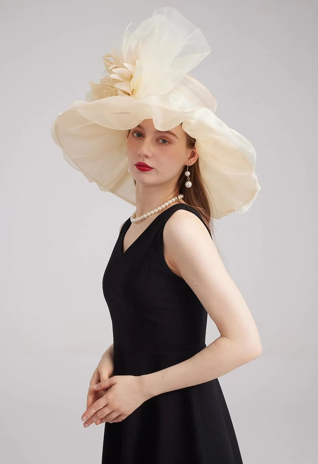 Women's Kentucky Derby Church Dress Hat Wide Brim Leaf Flower Bridal Shower Hat