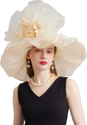 Women's Kentucky Derby Church Dress Hat Wide Brim Leaf Flower Bridal Shower Hat