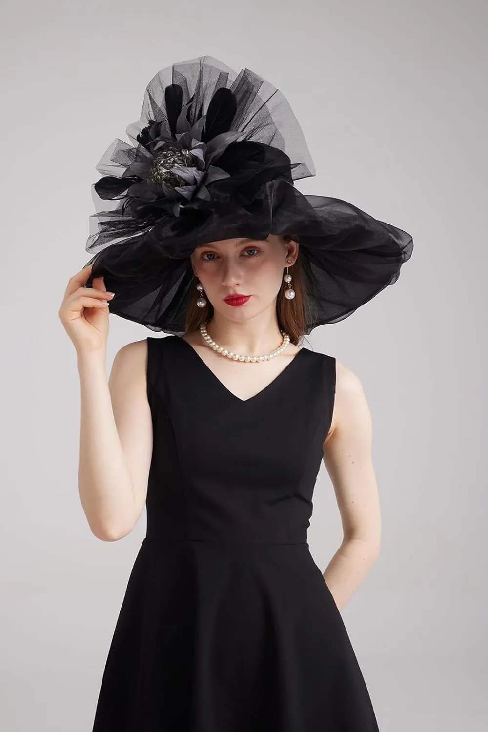Women's Kentucky Derby Church Dress Hat Wide Brim Leaf Flower Bridal Shower Hat