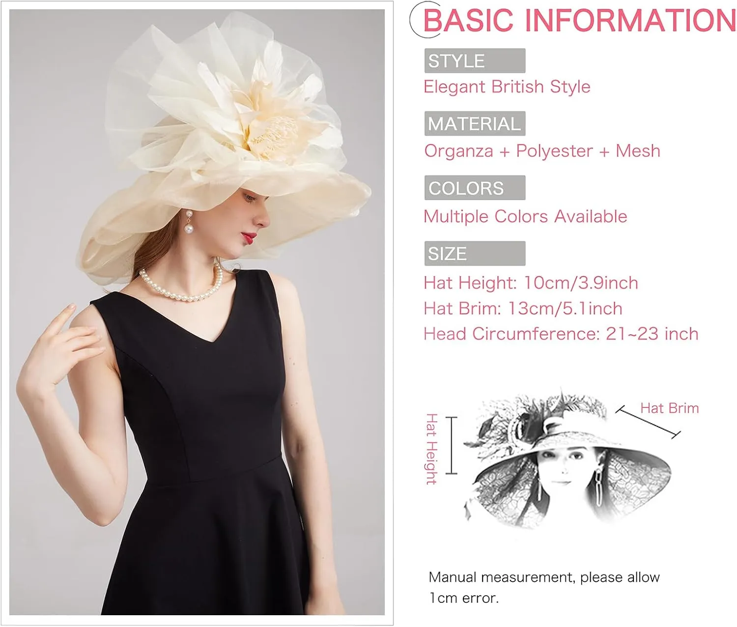 Women's Kentucky Derby Church Dress Hat Wide Brim Leaf Flower Bridal Shower Hat