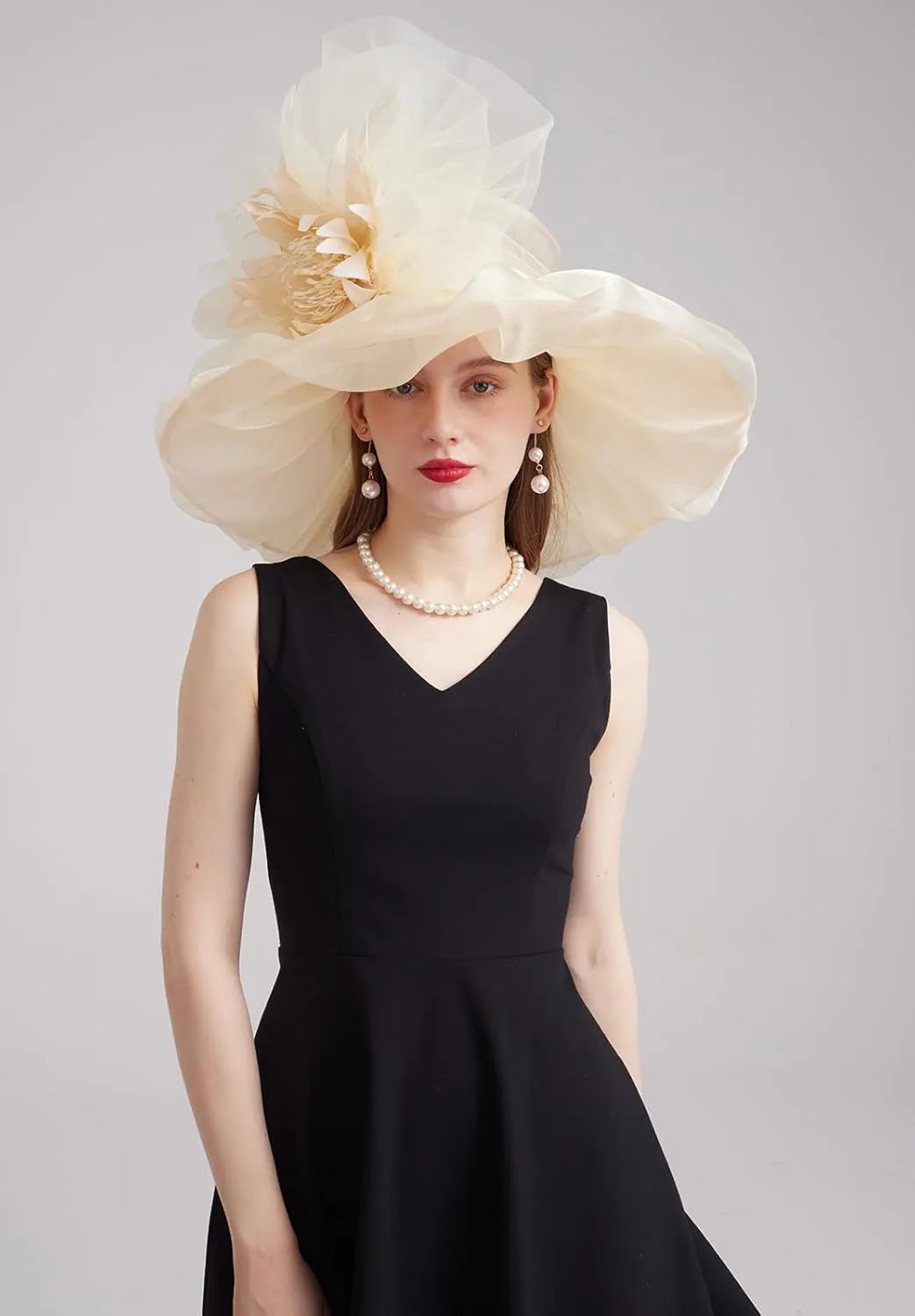 Women's Kentucky Derby Church Dress Hat Wide Brim Leaf Flower Bridal Shower Hat
