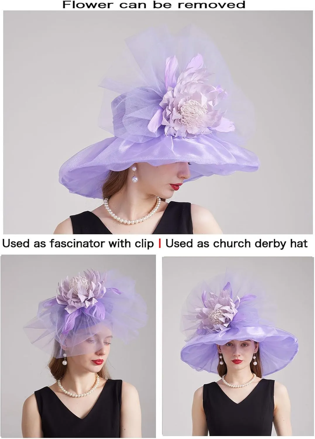 Women's Kentucky Derby Church Dress Hat Wide Brim Leaf Flower Bridal Shower Hat