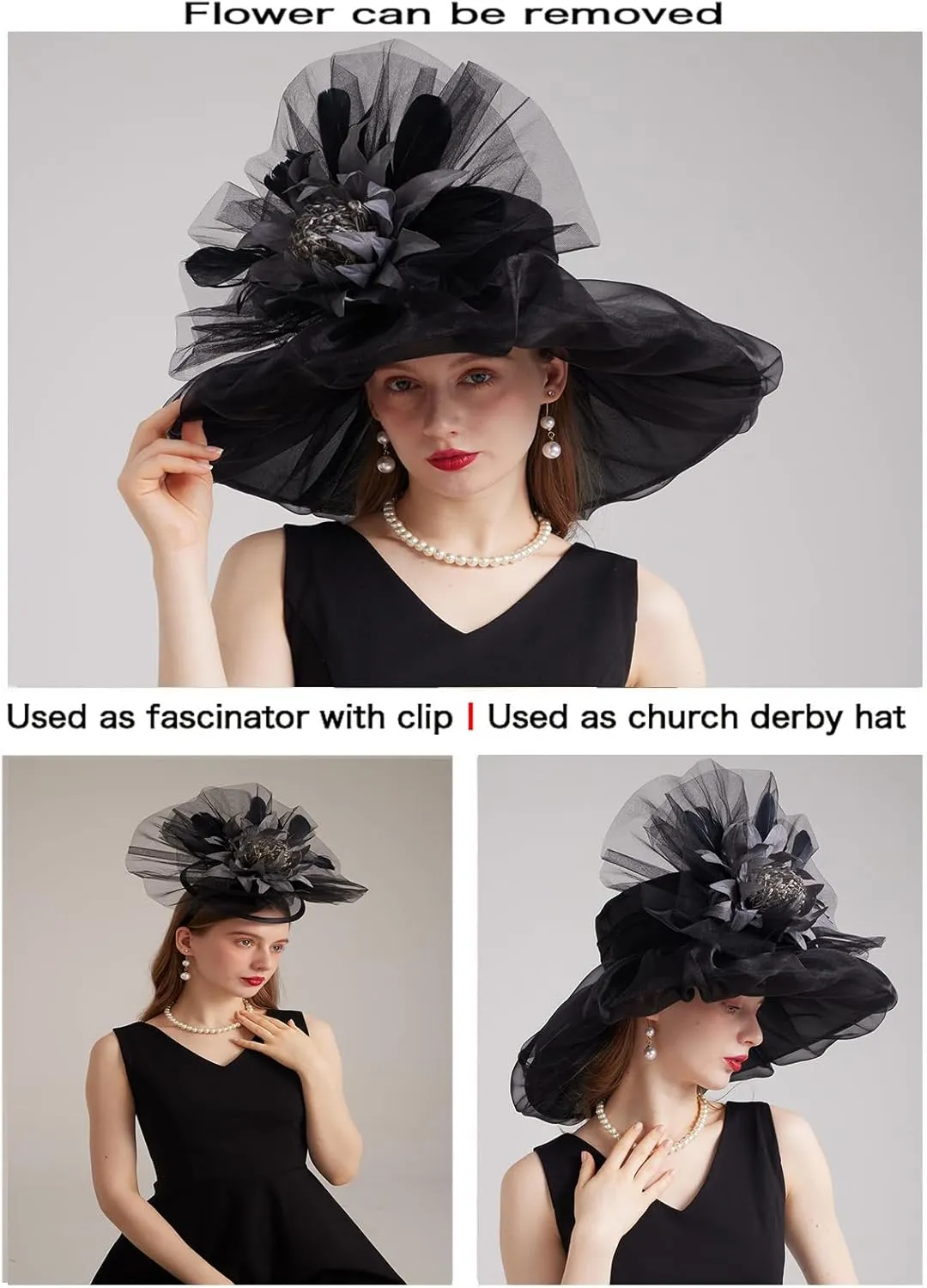 Women's Kentucky Derby Church Dress Hat Wide Brim Leaf Flower Bridal Shower Hat