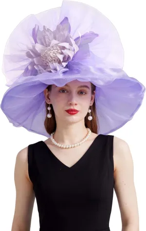 Women's Kentucky Derby Church Dress Hat Wide Brim Leaf Flower Bridal Shower Hat