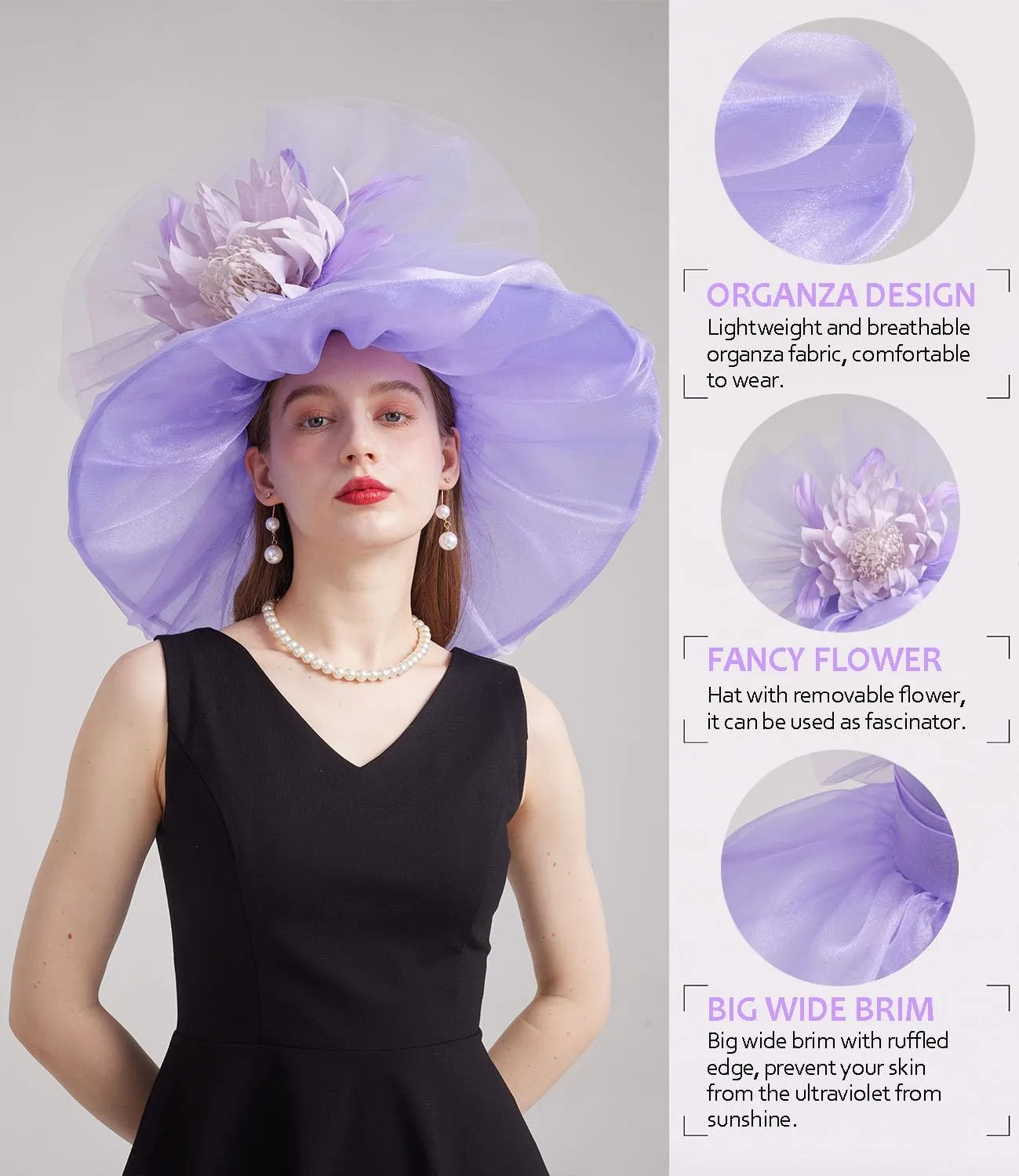 Women's Kentucky Derby Church Dress Hat Wide Brim Leaf Flower Bridal Shower Hat