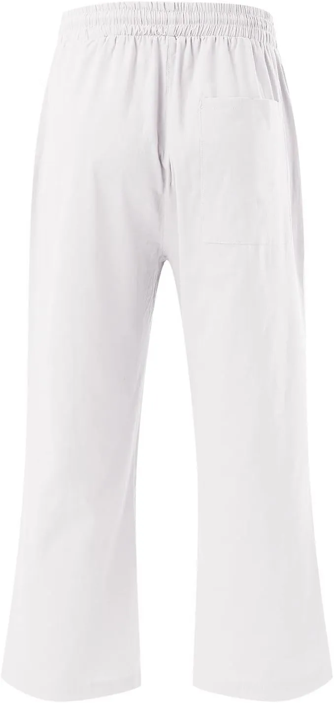 Womens Linen Pants Dressy Loose Fit High Waist Solid Wide Leg Work Palazzo Pant Trousers with Pockets
