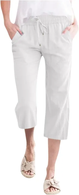 Womens Linen Pants Dressy Loose Fit High Waist Solid Wide Leg Work Palazzo Pant Trousers with Pockets