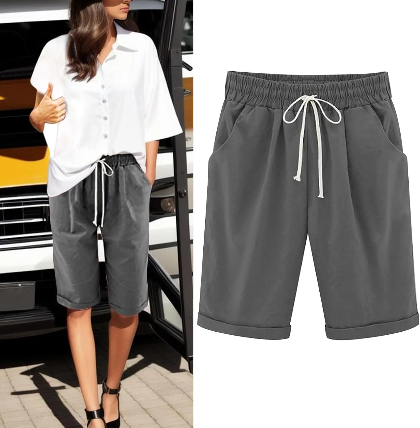 Women's Linen Summer Palazzo Pants Flowy Wide Leg Boho Beach Pants High Waist Lounge Trousers with Pocket