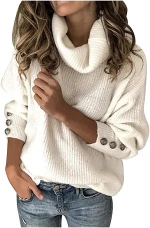 Womens Long Sleeve Turtleneck Tops 2023 Plus Size Pullover Sweaters Solid Knit Tunic Jumper Top