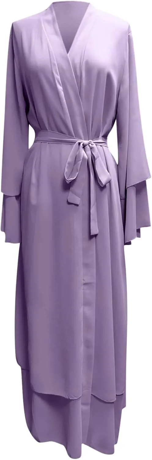Womens Muslim Robe Loose Fancy Maxi Dress Turkey Islamic Middle East Dubai Long Gown Full Length Dress with Belt