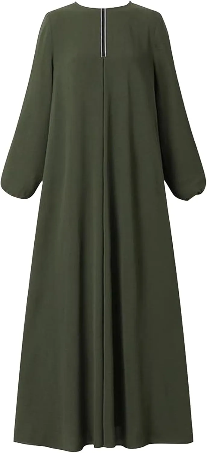 Womens Muslim Robe Loose Fancy Maxi Dress Turkey Islamic Middle East Dubai Long Gown Full Length Dress with Belt