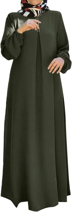 Womens Muslim Robe Loose Fancy Maxi Dress Turkey Islamic Middle East Dubai Long Gown Full Length Dress with Belt