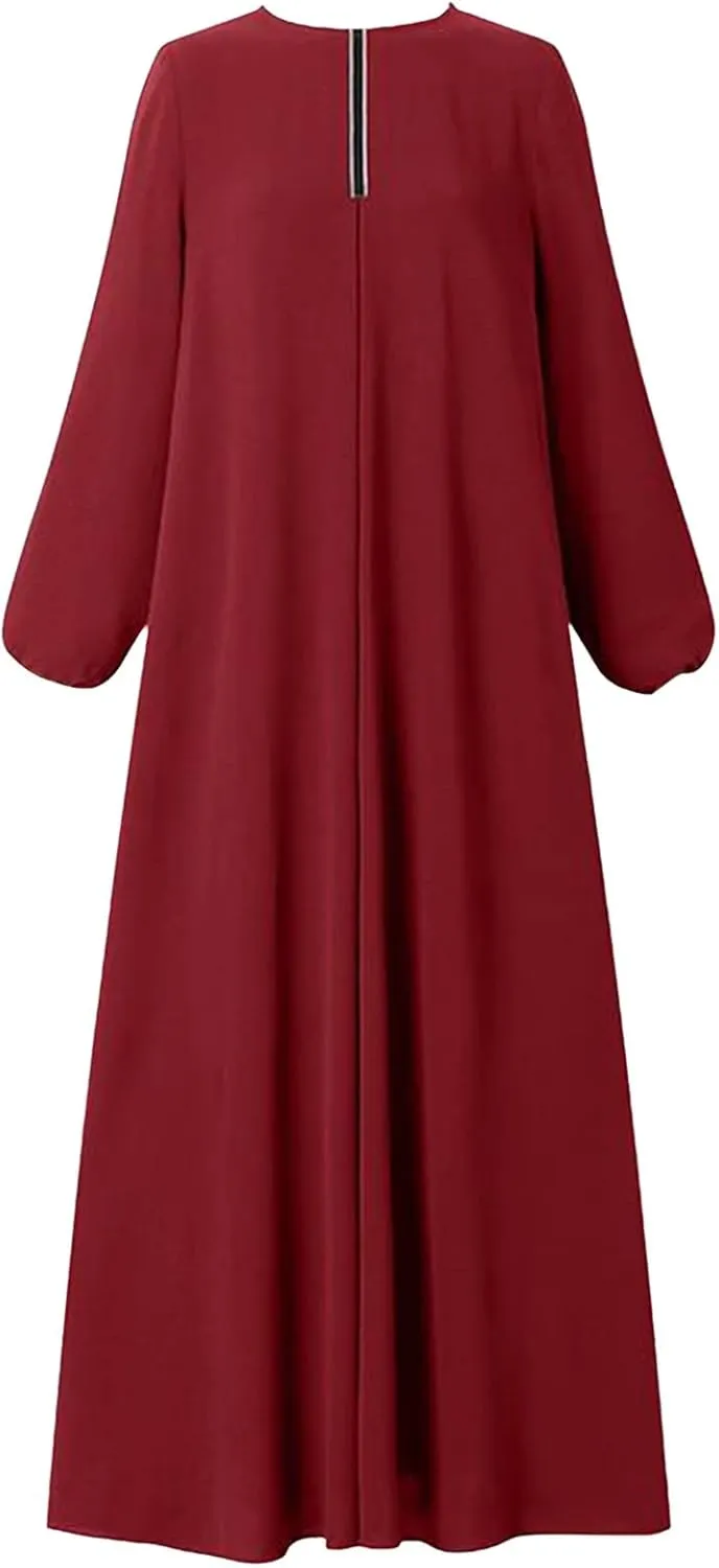 Womens Muslim Robe Loose Fancy Maxi Dress Turkey Islamic Middle East Dubai Long Gown Full Length Dress with Belt