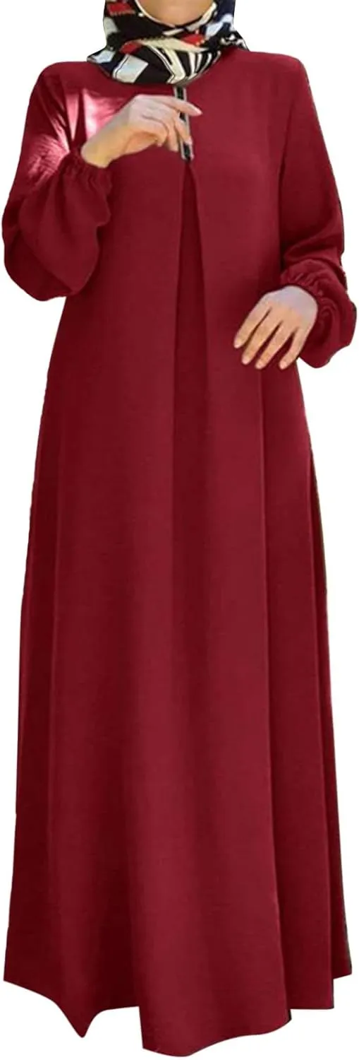 Womens Muslim Robe Loose Fancy Maxi Dress Turkey Islamic Middle East Dubai Long Gown Full Length Dress with Belt
