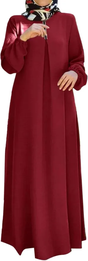 Womens Muslim Robe Loose Fancy Maxi Dress Turkey Islamic Middle East Dubai Long Gown Full Length Dress with Belt