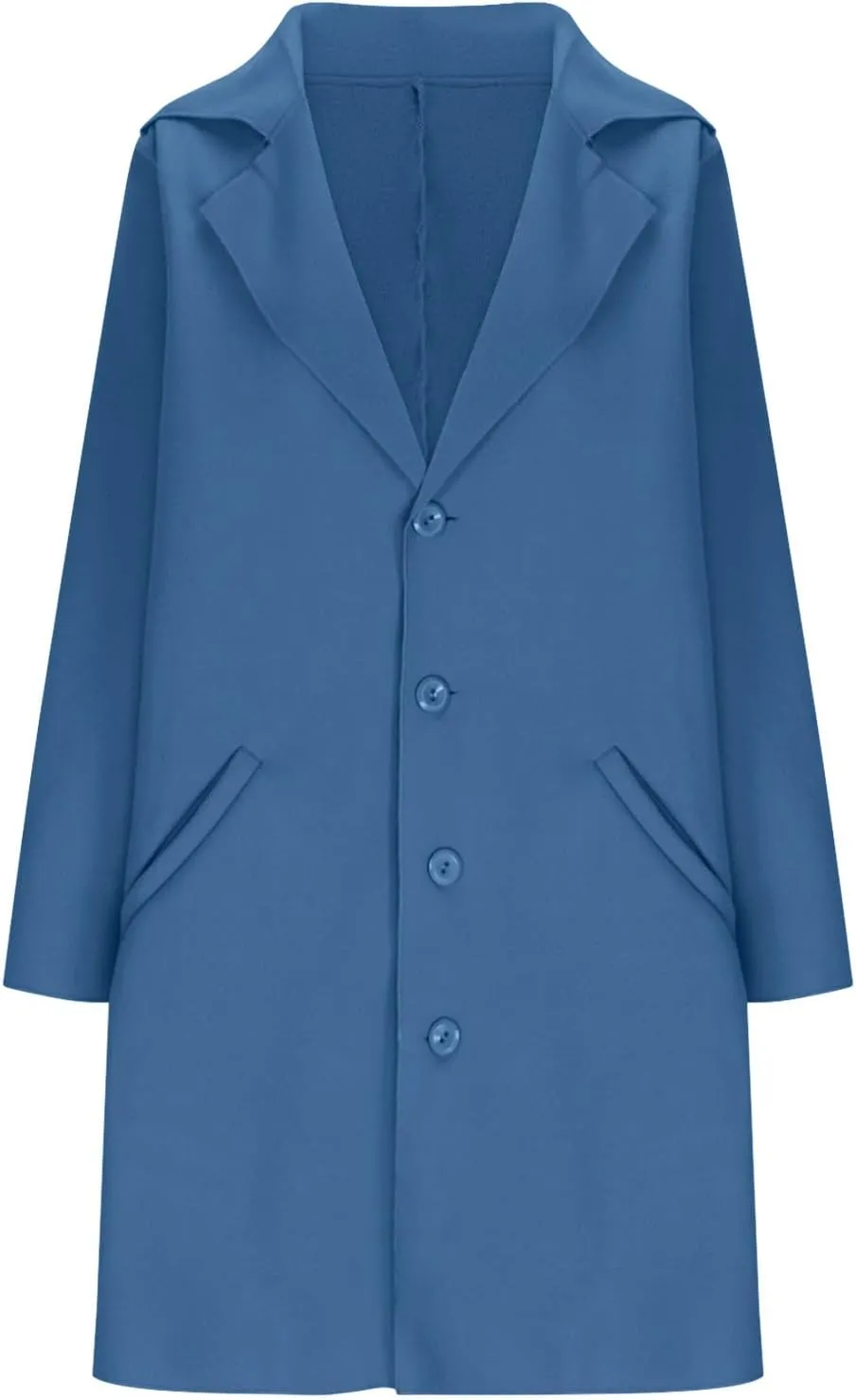 Womens Notched Lapel Collar Peacoat Winter Single-Breasted Outerwear Mid Long Jacket Solid Warm Trench Coats