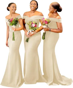 Womens Off The Shoulder Satin Bridesmaid Dresses Wedding Dress Prom 2025 Mermaid Formal Evening Gown QM72888