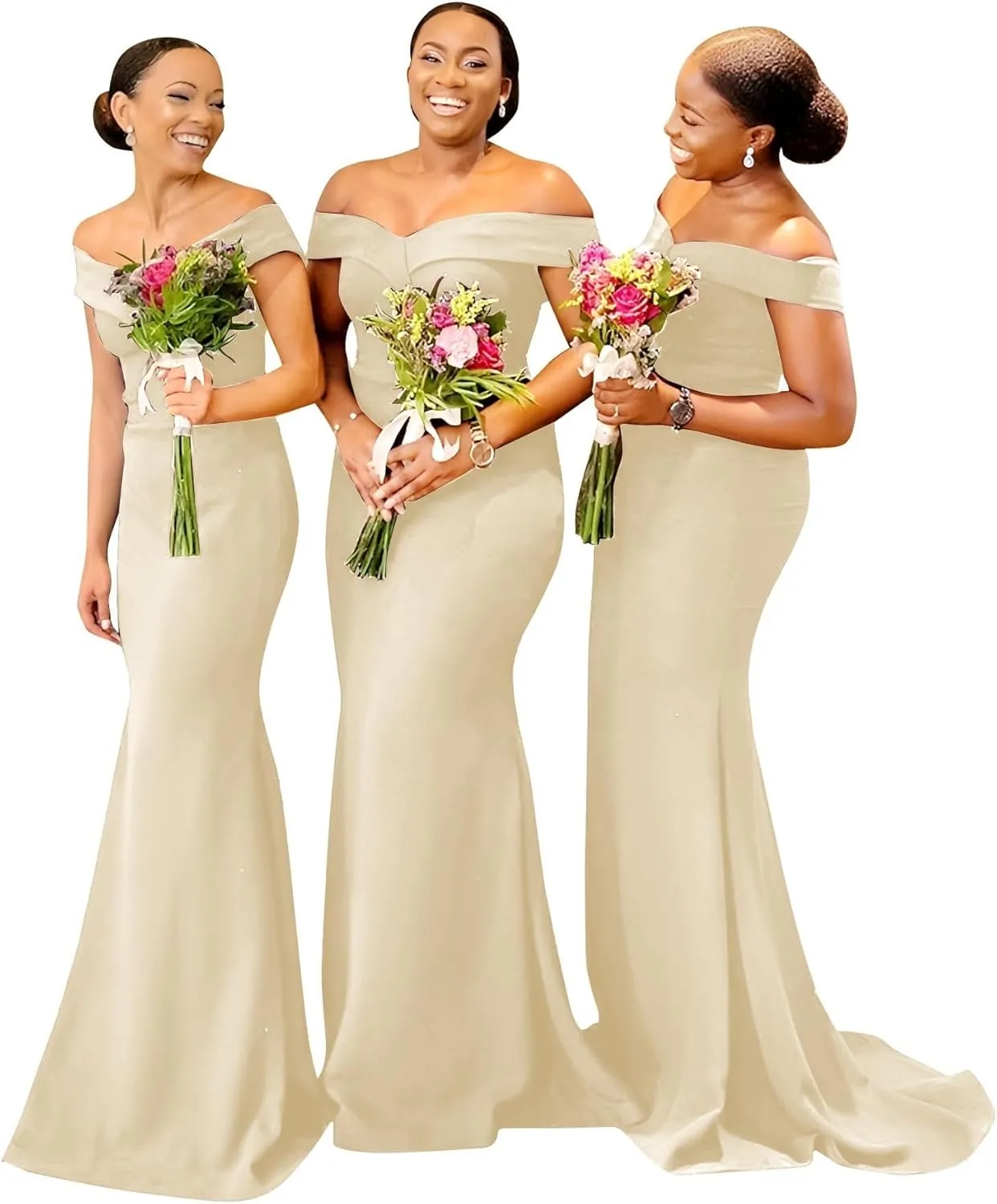 Womens Off The Shoulder Satin Bridesmaid Dresses Wedding Dress Prom 2025 Mermaid Formal Evening Gown QM72888