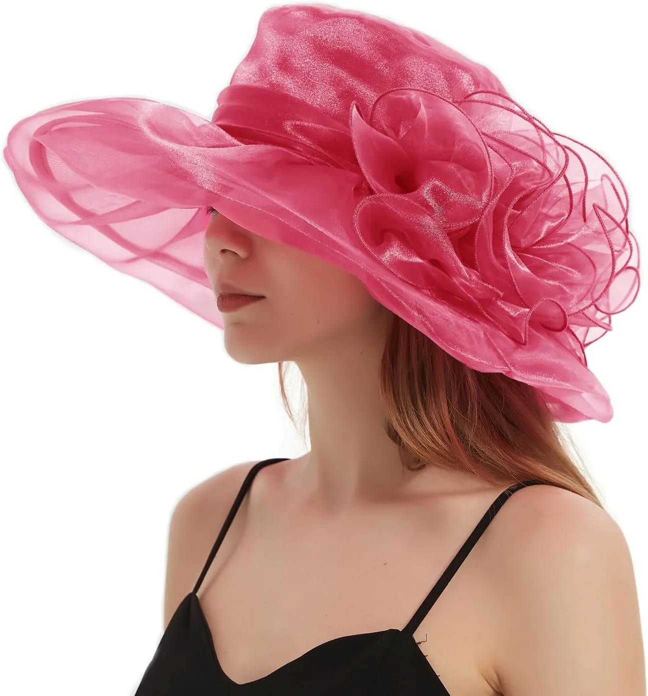 Women's Organza Kentucky Derby Fascinator Hat Cloche Bowler Hat Cocktail Tea Party Wedding Sun Hat