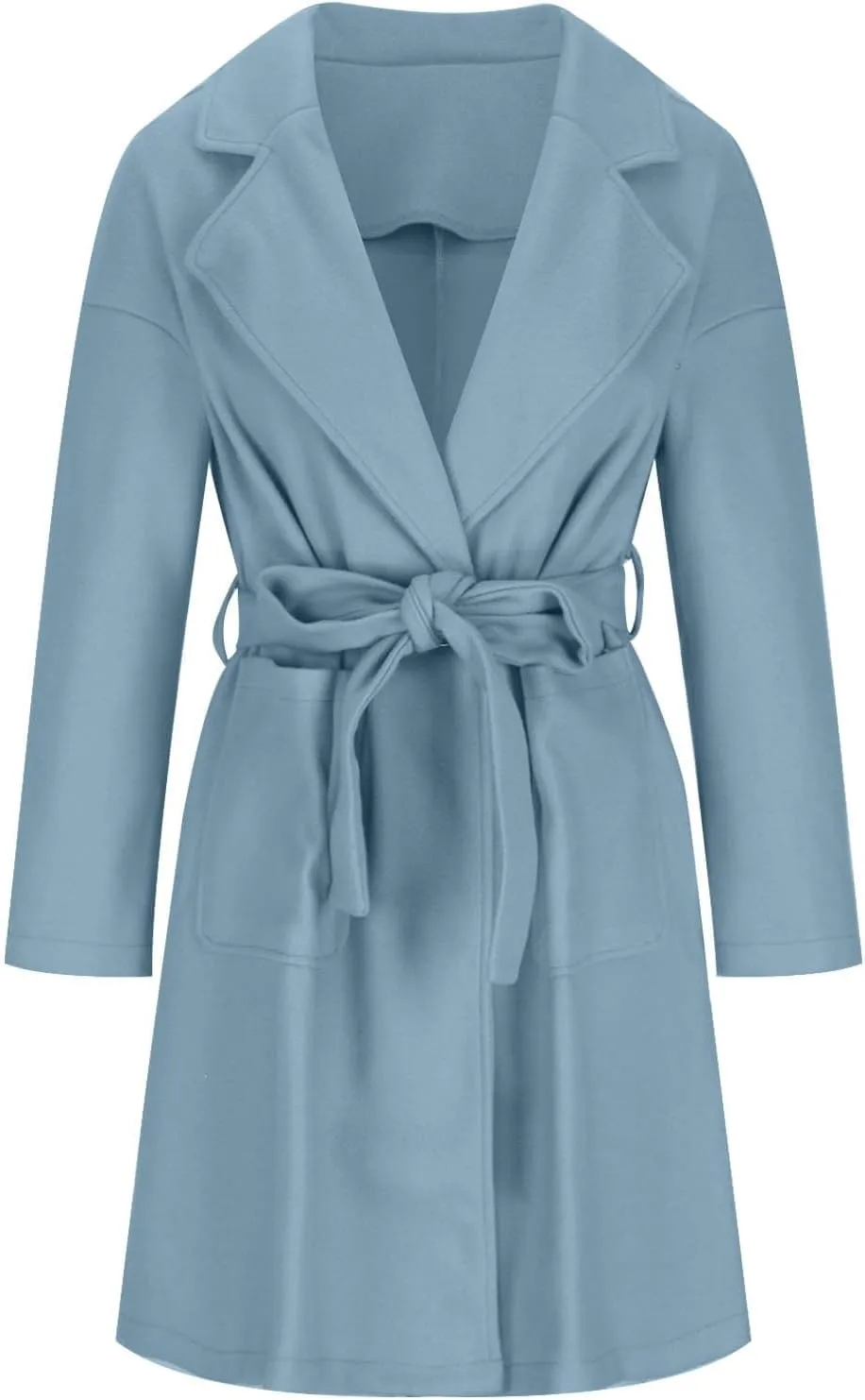 Women's Oversized Long Sleeve Tie Belt Wrap Coats Notched Lapel Loose Fit Trench Coats Warm Overcoat with Pockets