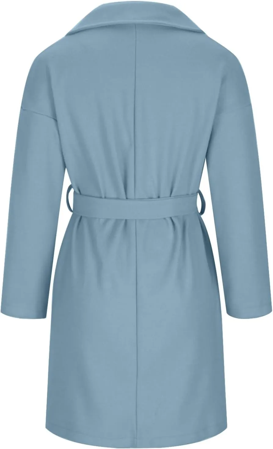 Women's Oversized Long Sleeve Tie Belt Wrap Coats Notched Lapel Loose Fit Trench Coats Warm Overcoat with Pockets