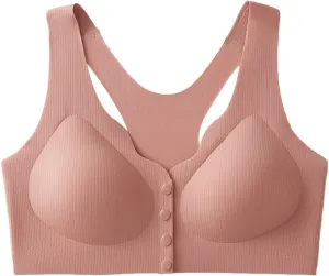 Women's Racerback Sports Bras Comfort Ice Silk Seamless Front Closure Gathered Bra Wireless Push Up Yoga Sports Bras