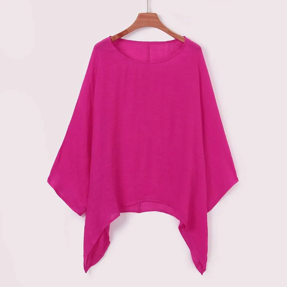 Women's Short Sleeve Linen Shirt Casual Round Neck Oversized T Shirts Plain Loose Fit Summer Tee Shirt