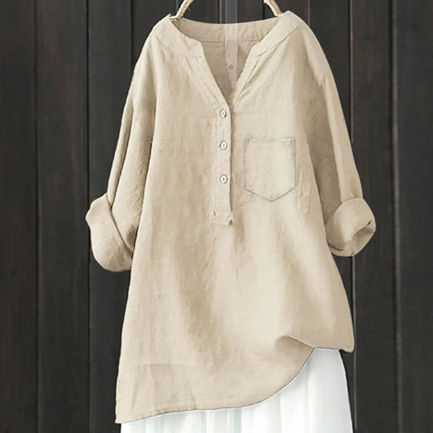 Women's Short Sleeve Linen Shirt Casual V-Neck Dressy T Shirt Floral Print Loose Fit Summer Tops