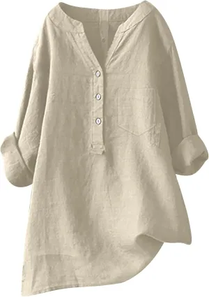 Women's Short Sleeve Linen Shirt Casual V-Neck Dressy T Shirt Floral Print Loose Fit Summer Tops