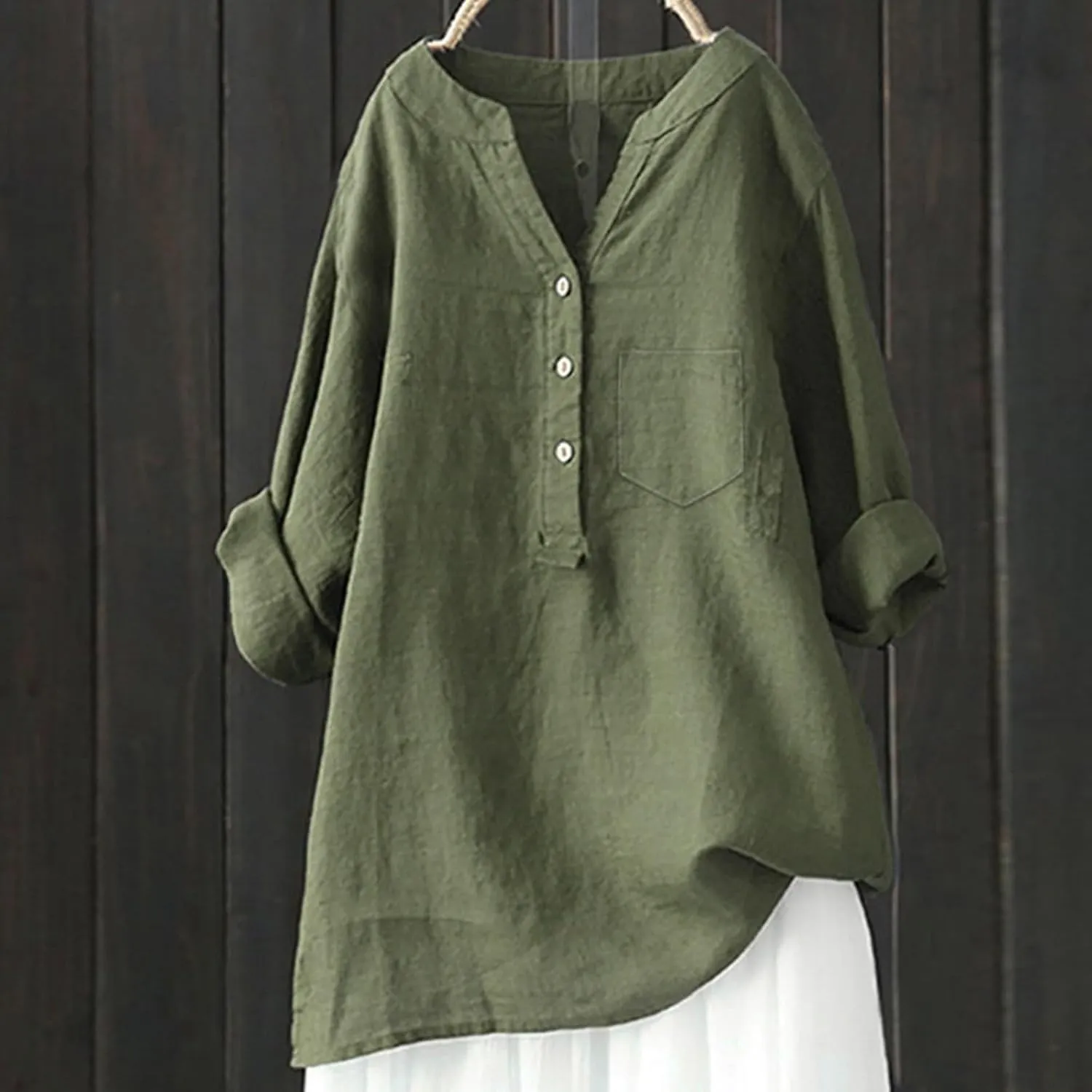 Women's Short Sleeve Linen Shirt Casual V-Neck Dressy T Shirt Floral Print Loose Fit Summer Tops