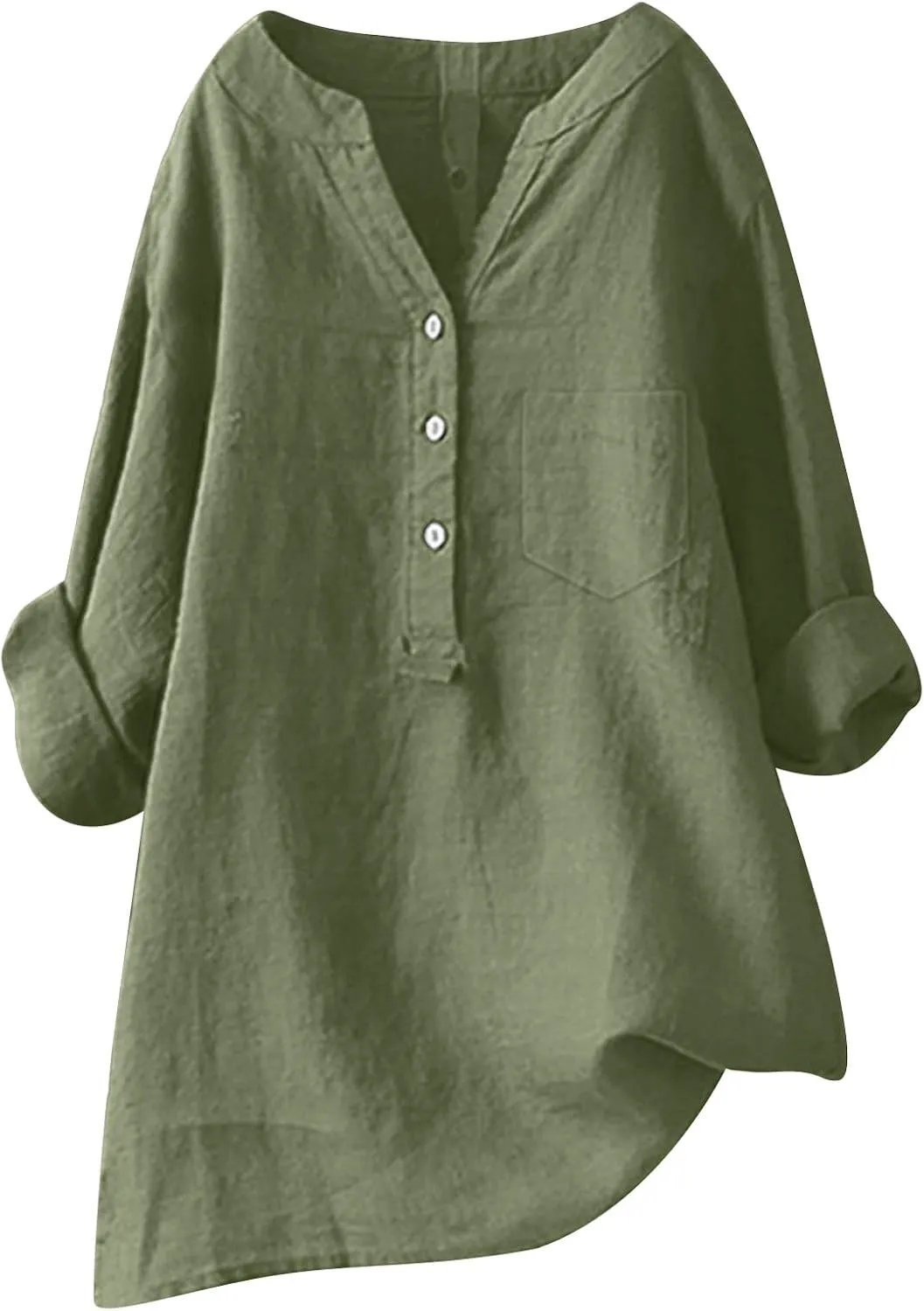 Women's Short Sleeve Linen Shirt Casual V-Neck Dressy T Shirt Floral Print Loose Fit Summer Tops