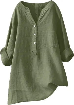 Women's Short Sleeve Linen Shirt Casual V-Neck Dressy T Shirt Floral Print Loose Fit Summer Tops