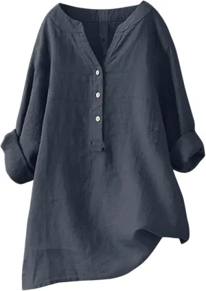 Women's Short Sleeve Linen Shirt Casual V-Neck Dressy T Shirt Floral Print Loose Fit Summer Tops