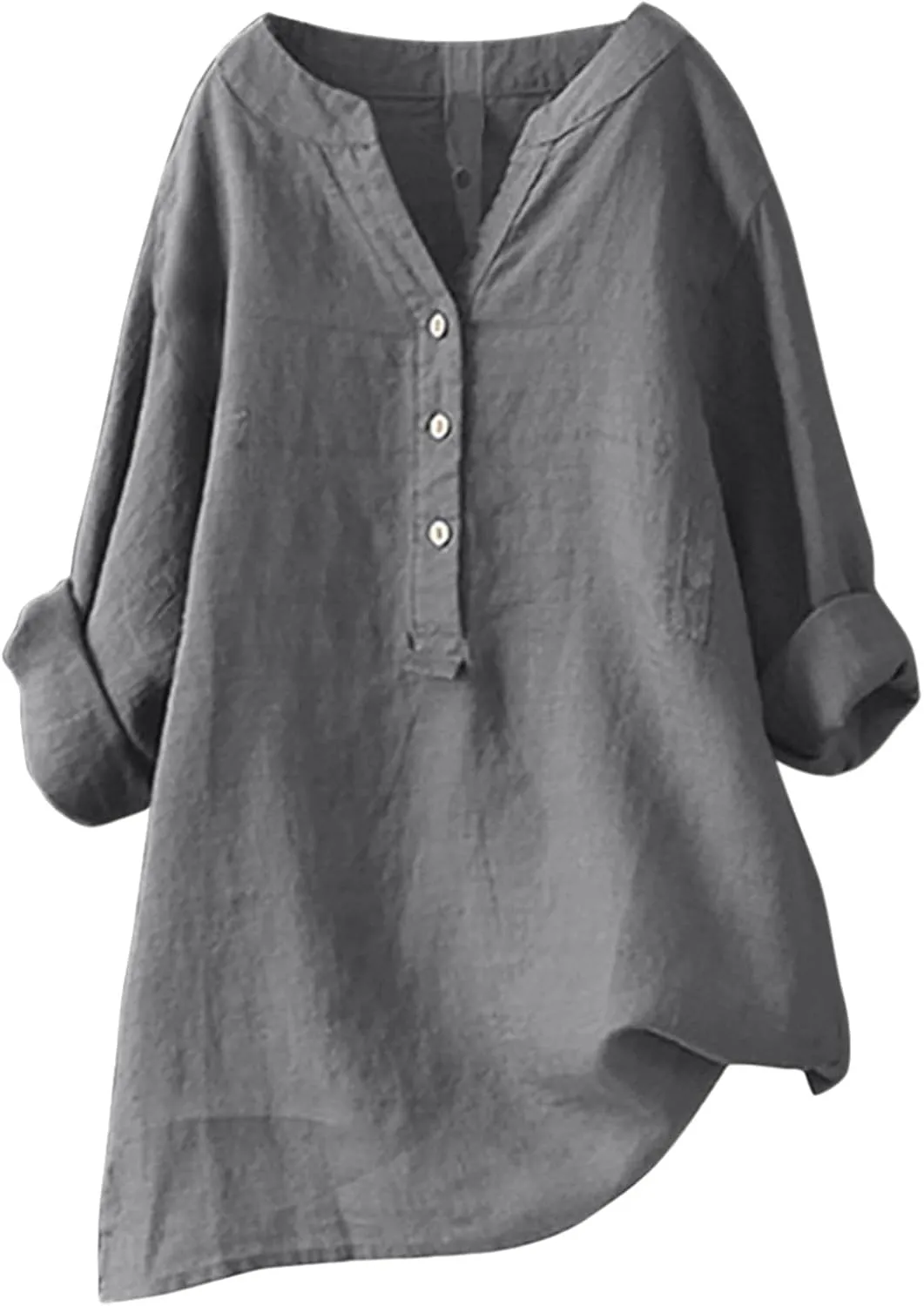 Women's Short Sleeve Linen Shirts Casual Crew Neck Lightweight T-Shirts Button Loose Fit Summer Tee Top