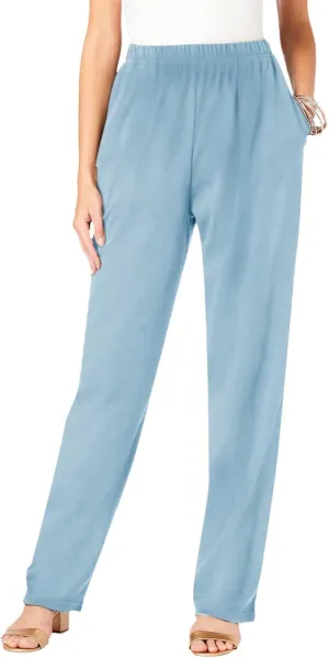 Women's Solid Color Long Pants Dressy Straight Leg Winter Sweatpants Thickened Plus Size Trousers with Pockets